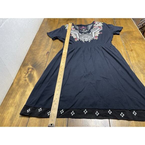 Johnny Was Floral Embroidered Cotton Mini Dress Size Small Black - Picture 5 of 11